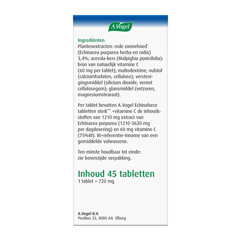 Verpakking Echinaforce sterk + vitamine C tabletten rechterkant