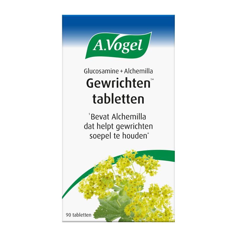 In verpakking Glucosamine + Alchemilla tabletten voorkant